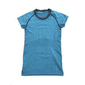 Lululemon Womens T-Shirt Aqua Blue Sz6 Swiftly Tech Crew Heathered Alarming Top